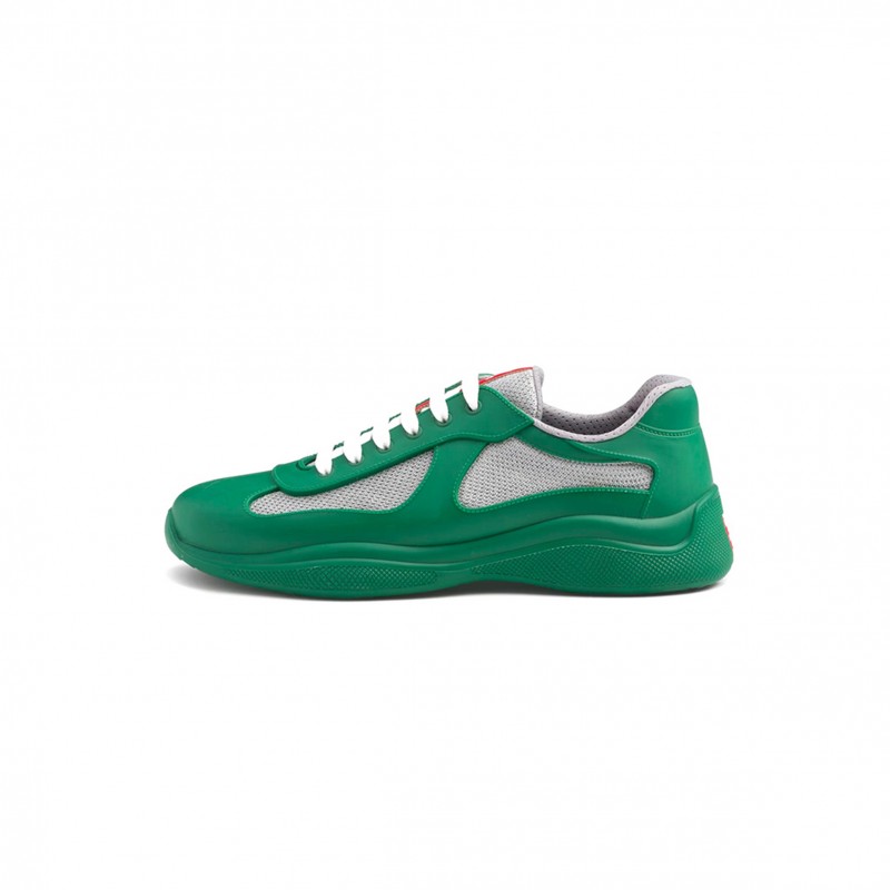 PRADA AMERICA'S CUP SOFT RUBBER & BIKE FABRIC GREEN LOW TOP SNEAKERS 4E6500
