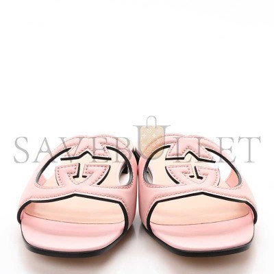 GUCCI COSMOS SOFTY CALFSKIN INTERLOCKING G CUT OUT SLIDE SANDALS CANDY COTTON GUCCI COSMOS SOFTY CALFSKIN INTERLOCKING G CUT OUT SLIDE SANDALS CANDY COTTON