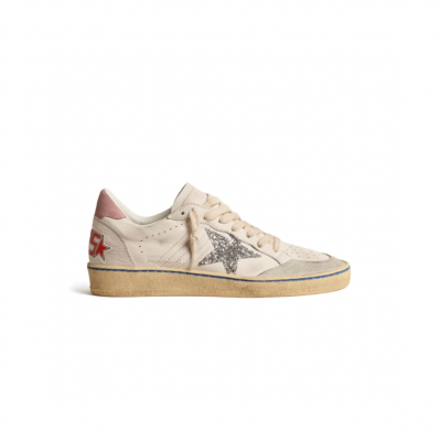 GOLDEN GOOSE BALL STAR WITH GLITTER STAR AND PINK SUEDE HEEL TAB GWF00117