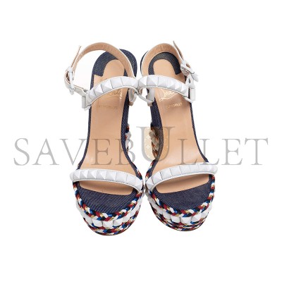 CHRISTIAN LOUBOUTIN CATACLOU DENIM PATCHWORK STUDDED WEDGE SANDALS CHRISTIAN LOUBOUTIN CATACLOU DENIM PATCHWORK STUDDED WEDGE SANDALS