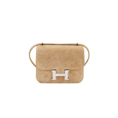 HERMES MASTER CONSTANCE 18 BEIGE VEAU DOBLIS SUEDE PALLADIUM HARDWARE (18*15*4cm)