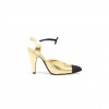 CHANEL GOLD BLACK LEATHER CAP TOE SLINGBACK SANDALS 