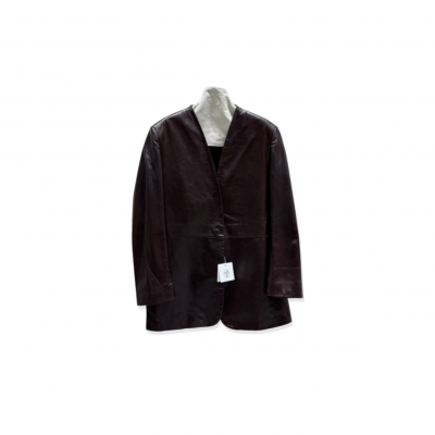 HERMÈS COLL GARMENTS BROWN COLLARLESS LEATHER JACKET