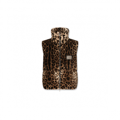DOLCE & GABBANA SLEEVELESS LEOPARD-PRINT JACKET WITH LOGO TAG F9R23TFSWBHHY13M