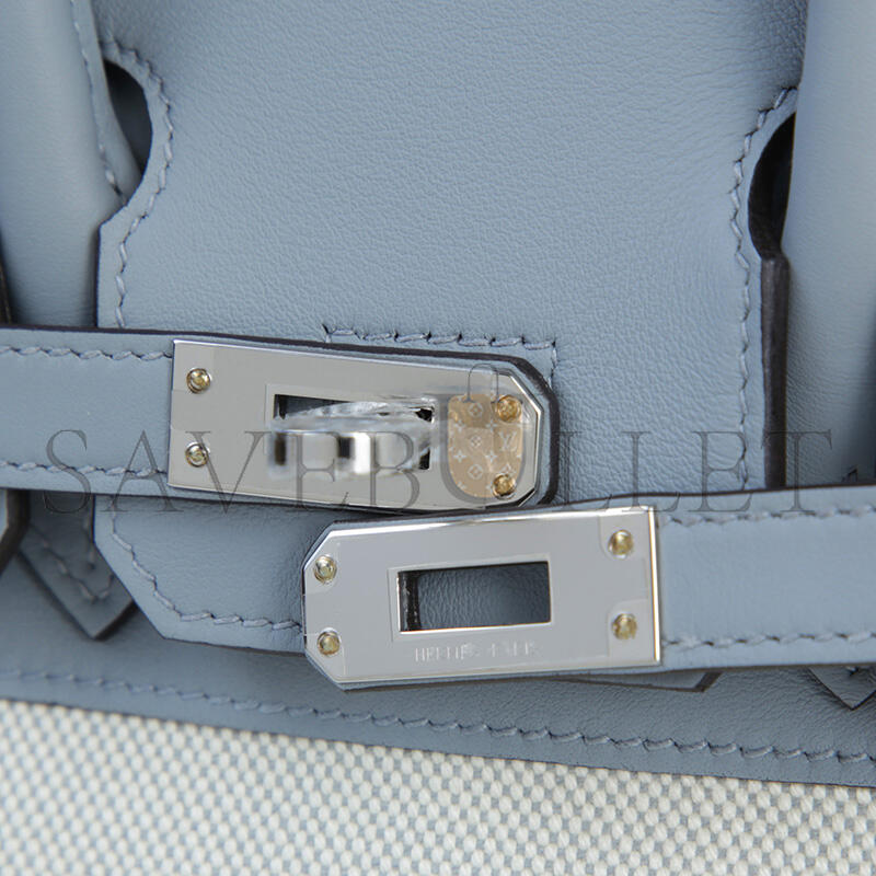 HERMES BIRKIN 25 BLEU GLACIER SWIFT AND TOILE H CANVAS PALLADIUM HARDWARE (25*20*13cm)