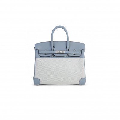 HERMES MASTER BIRKIN 25 BLEU GLACIER SWIFT AND TOILE H CANVAS PALLADIUM HARDWARE (25*20*13cm)