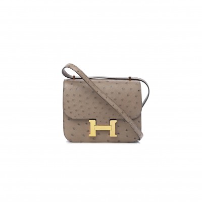 HERMES MASTER CONSTANCE 18 OSTRICH GRIS ASPHALTE (19*15*4cm)
