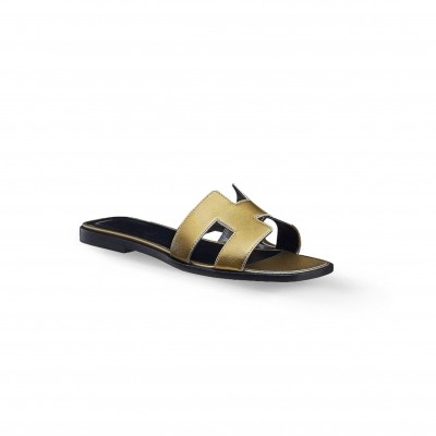 HERMES METALLIC NAPPA ORAN SANDALS 