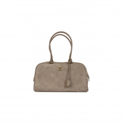 CHANEL MASTER LARGE PERFECT BOWLING BAG DARK BEIGE SUEDE GOLD HARDWARE AS62110 (35.5*19*12.5cm)