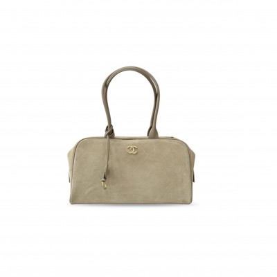 CHANEL MASTER LARGE PERFECT BOWLING BAG DARK BEIGE SUEDE GOLD HARDWARE AS62110 (35.5*19*12.5cm)