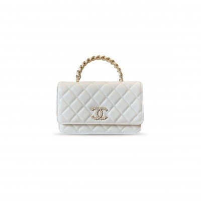 CHANEL WHITE PORTABLE FLAP BAG A96176 (19.5*17*5cm) 