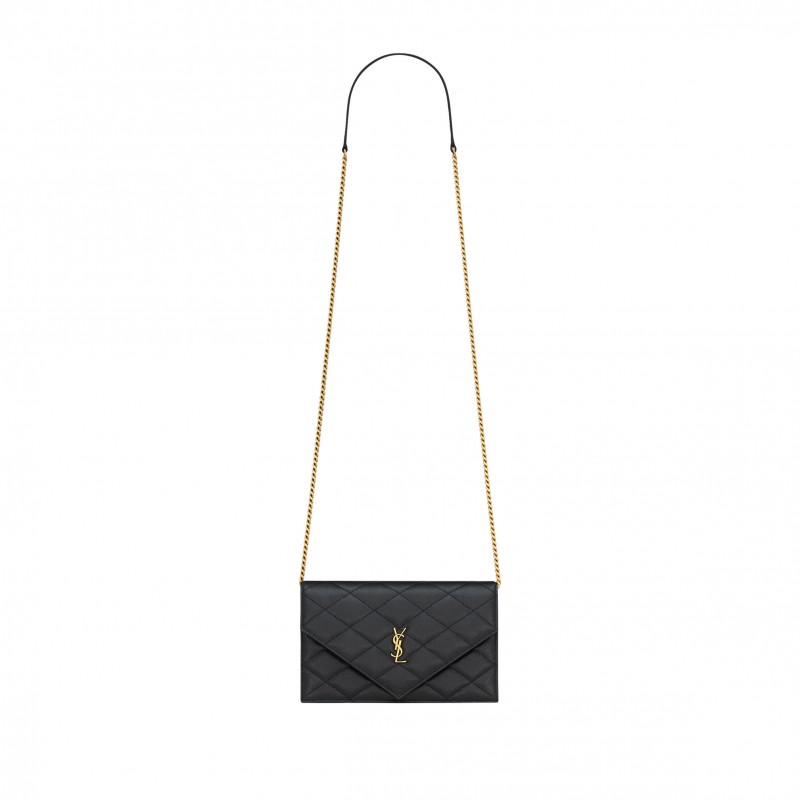YSL PARIS CHAIN WALLET IN GRAIN DE POUDRE LEATHER 871149AAGOZ1000 (20*13*5cm)