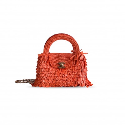CHANEL MASTER SMALL FRINGE KELLY RAFFIA WOOD AND LIGHT GOLD HARDWARE (19*13*7cm) 