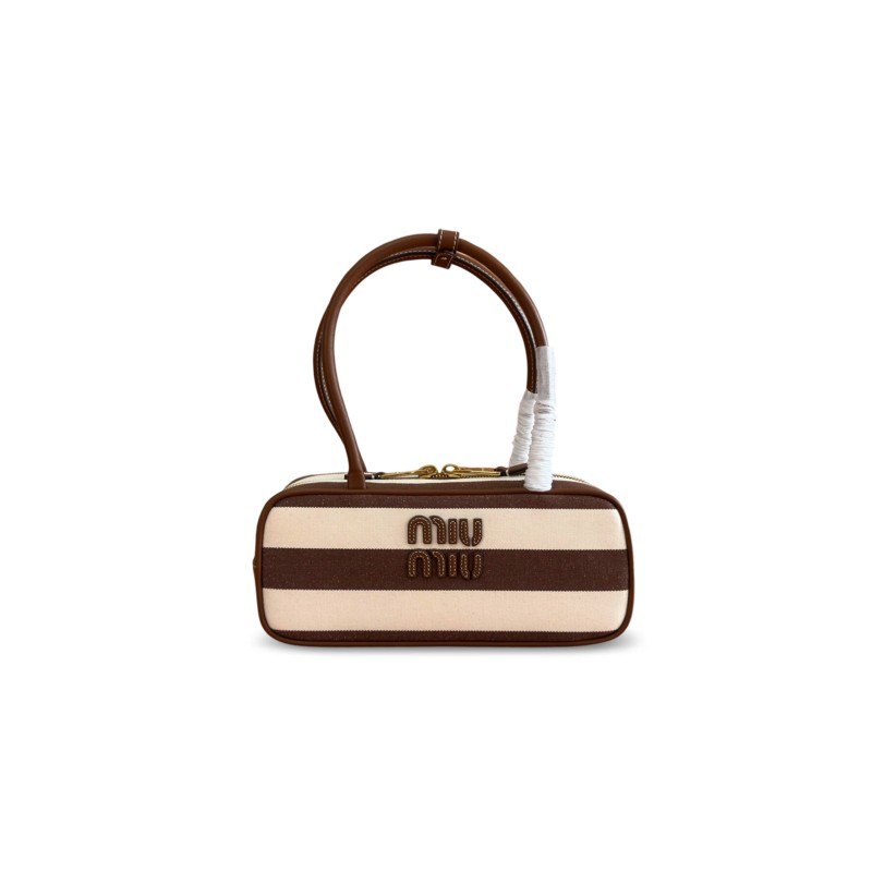 MIU MIU BEAU CANVAS AND LEATHER BAG (28*11.5*8cm)