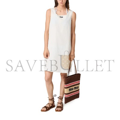 MIU MIU RAFFIA-EFFECT WOVEN TOTE BAG 5BG248 (41*32cm) MIU MIU RAFFIA-EFFECT WOVEN TOTE BAG 5BG248 (41*32cm)