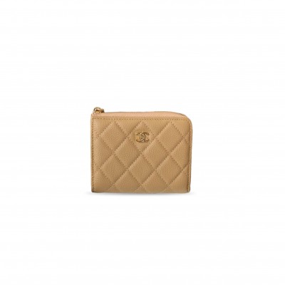 CHANEL CLASSIC SMALL ZIPPED WALLET IN GRAINED SHINY CALFSKIN AND GOLD TONE METAL AP3999 (11.5*9.5*2cm)