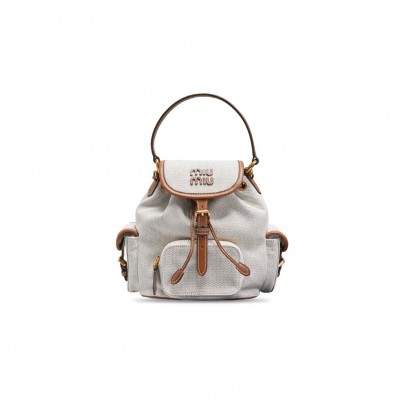 MIU MIU CANVAS AND LEATHER BACKPACK 5BZ043 (22*18*11.5cm)