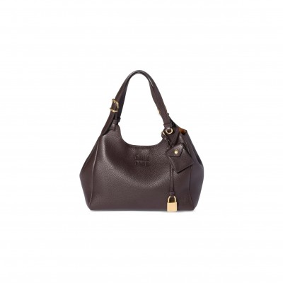 MIU MIU LOGO EMBOSSED LEATHER SHOULDER BAG 5BA304 (25.5*20*13cm)