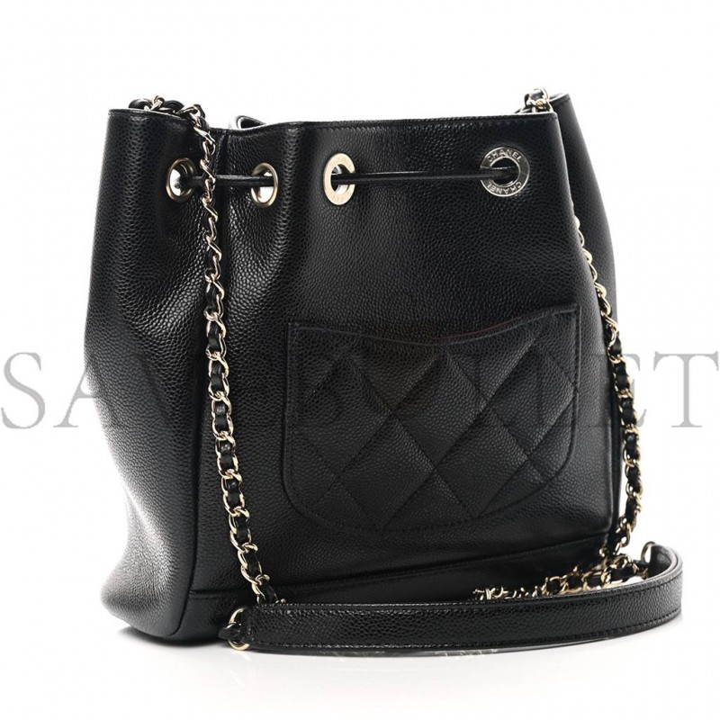 CHANEL MASTER CAVIAR QUILTED CC POCKET BUCKET BAG BLACK ROSE GOLD HARDWARE (19*18*8cm) CHANEL MASTER CAVIAR QUILTED CC POCKET BUCKET BAG BLACK ROSE GOLD HARDWARE (19*18*8cm)