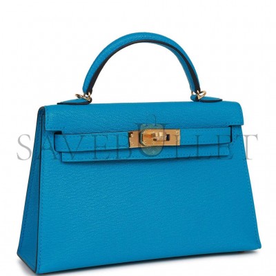 HERMES MINI KELLY SELLIER 20 BLEU FRIDA CHEVRE GOLD HARDWARE (19*12*5.5cm) HERMES MINI KELLY SELLIER 20 BLEU FRIDA CHEVRE GOLD HARDWARE (19*12*5.5cm)