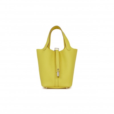 HERMES PICOTIN LOCK 18 LIME CLEMENCE PALLADIUM HARDWARE (18*18*13cm)
