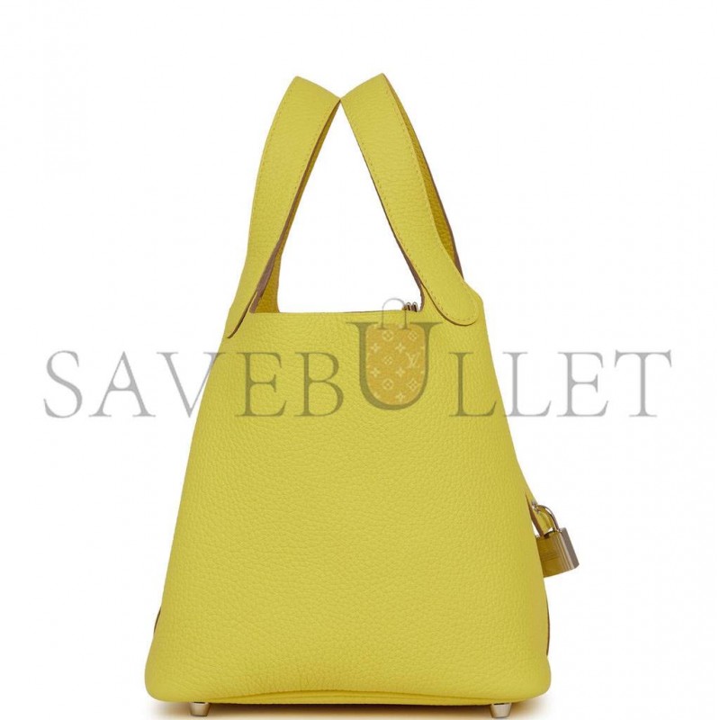HERMES PICOTIN LOCK 18 LIME CLEMENCE PALLADIUM HARDWARE (18*18*13cm)