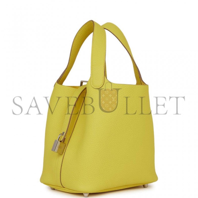 HERMES PICOTIN LOCK 18 LIME CLEMENCE PALLADIUM HARDWARE (18*18*13cm)