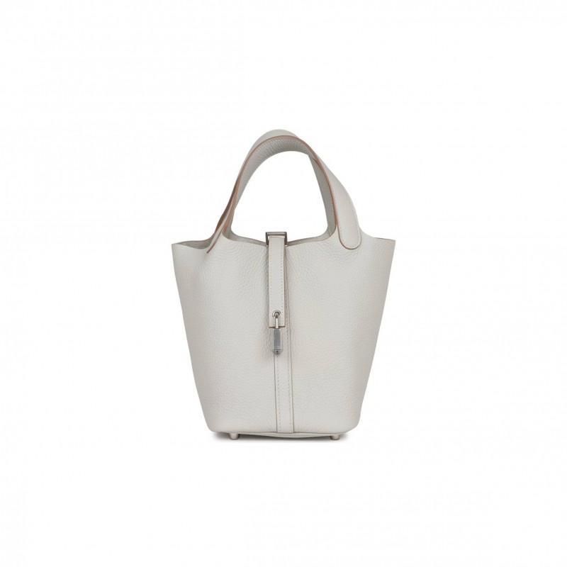 HERMES PICOTIN LOCK 18 GRIS PERLE CLEMENCE PALLADIUM HARDWARE (18*13*18cm) HERMES PICOTIN LOCK 18 GRIS PERLE CLEMENCE PALLADIUM HARDWARE (18*13*18cm)