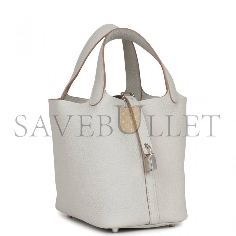 HERMES PICOTIN LOCK 18 GRIS PERLE CLEMENCE PALLADIUM HARDWARE (18*13*18cm) HERMES PICOTIN LOCK 18 GRIS PERLE CLEMENCE PALLADIUM HARDWARE (18*13*18cm)