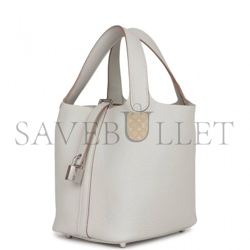 HERMES PICOTIN LOCK 18 GRIS PERLE CLEMENCE PALLADIUM HARDWARE (18*13*18cm) HERMES PICOTIN LOCK 18 GRIS PERLE CLEMENCE PALLADIUM HARDWARE (18*13*18cm)