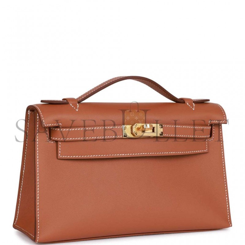 HERMES KELLY POCHETTE CHAI SWIFT PALLADIUM HARDWARE (22*12*13cm) HERMES KELLY POCHETTE CHAI SWIFT PALLADIUM HARDWARE (22*12*13cm)