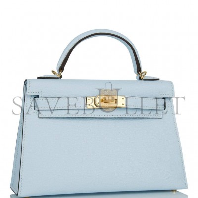 HERMES MINI KELLY SELLIER 20 BLEU BRUME CHEVRE GOLD HARDWARE (19*12*5.5cm) HERMES MINI KELLY SELLIER 20 BLEU BRUME CHEVRE GOLD HARDWARE (19*12*5.5cm)