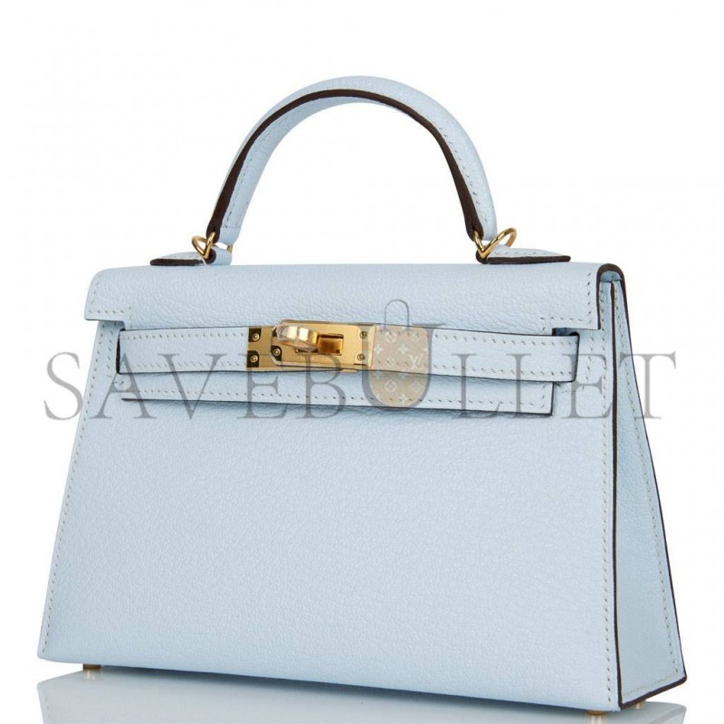 HERMES MINI KELLY SELLIER 20 BLEU BRUME CHEVRE GOLD HARDWARE (19*12*5.5cm) HERMES MINI KELLY SELLIER 20 BLEU BRUME CHEVRE GOLD HARDWARE (19*12*5.5cm)