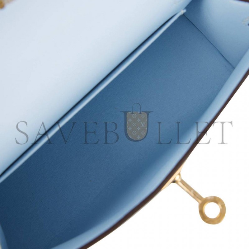 HERMES MINI KELLY SELLIER 20 BLEU BRUME CHEVRE GOLD HARDWARE (19*12*5.5cm) HERMES MINI KELLY SELLIER 20 BLEU BRUME CHEVRE GOLD HARDWARE (19*12*5.5cm)