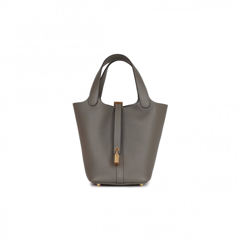 HERMES PICOTIN LOCK 18 GRIS MEYER CLEMENCE GOLD HARDWARE (18*13*18cm) HERMES PICOTIN LOCK 18 GRIS MEYER CLEMENCE GOLD HARDWARE (18*13*18cm)