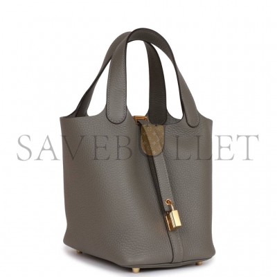 HERMES PICOTIN LOCK 18 GRIS MEYER CLEMENCE GOLD HARDWARE (18*13*18cm) HERMES PICOTIN LOCK 18 GRIS MEYER CLEMENCE GOLD HARDWARE (18*13*18cm)