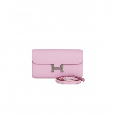 HERMES CONSTANCE WALLET TO GO MAUVE SYLVESTRE EPSOM PALLADIUM HARDWARE (20*11*4cm)