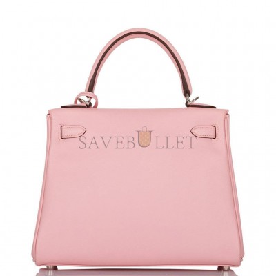 HERMES KELLY RETOURNE 25 ROSE SAKURA SWIFT PALLADIUM HARDWARE HANDMADE (25*17*7cm) HERMES KELLY RETOURNE 25 ROSE SAKURA SWIFT PALLADIUM HARDWARE HANDMADE (25*17*7cm)