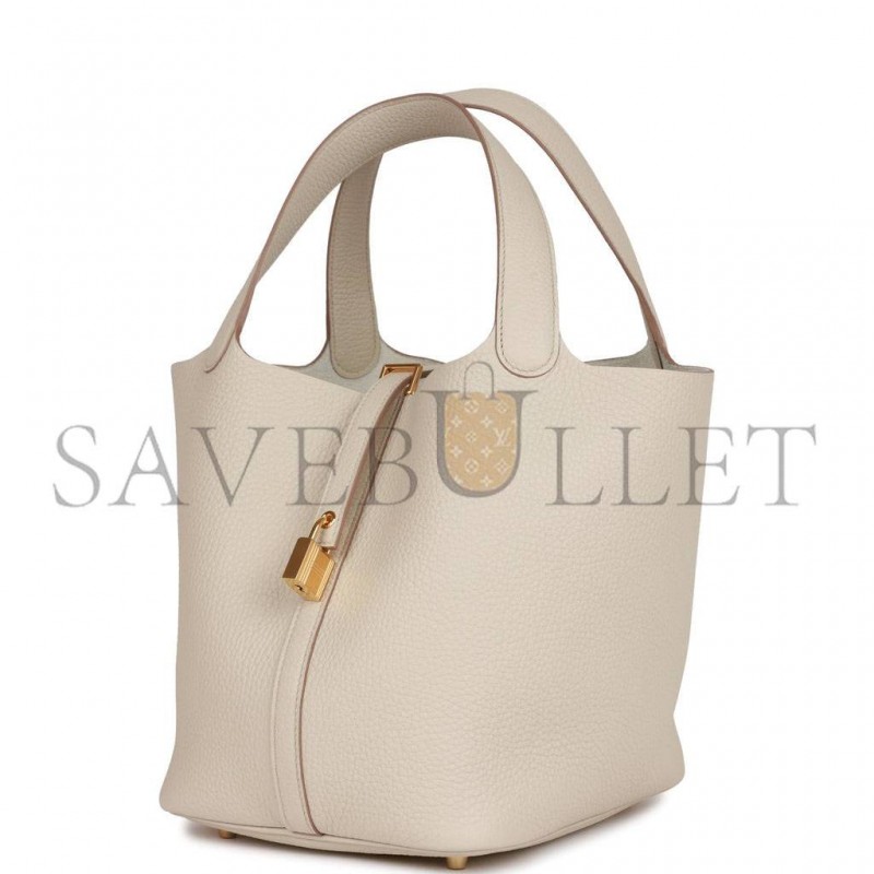 HERMES PICOTIN LOCK 22 BETON CLEMENCE GOLD HARDWARE (22*21*17cm)