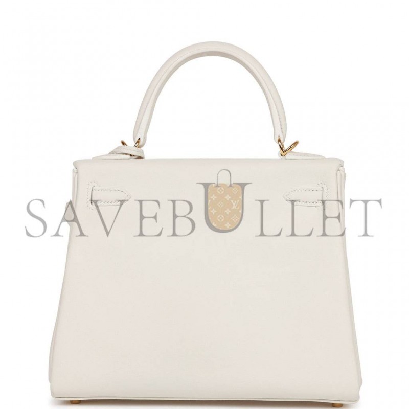 HERMES KELLY 25 WHITE SWIFT GOLD HARDWARE HANDMADE (25*17*7cm)