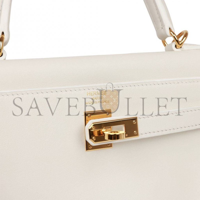 HERMES KELLY 25 WHITE SWIFT GOLD HARDWARE HANDMADE (25*17*7cm)