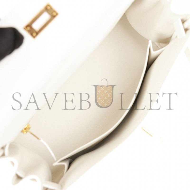 HERMES KELLY 25 WHITE SWIFT GOLD HARDWARE HANDMADE (25*17*7cm)