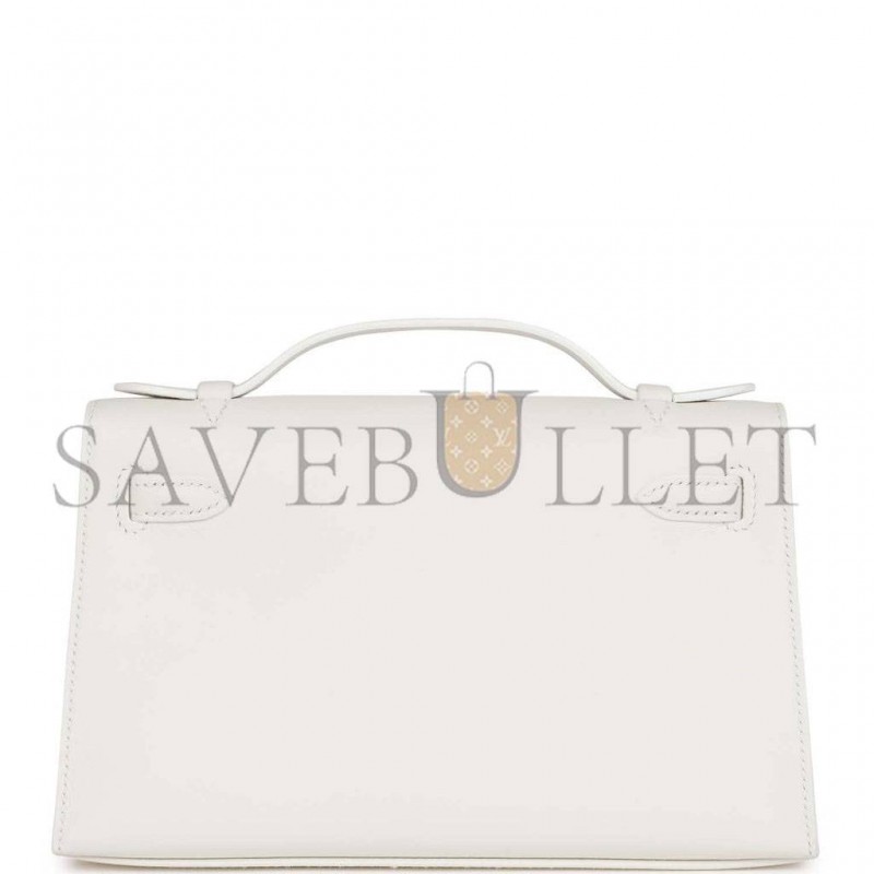 HERMES MINI KELLY POCHETTE WHITE SWIFT GOLD HARDWARE H049417CC01 (22*13*7cm)