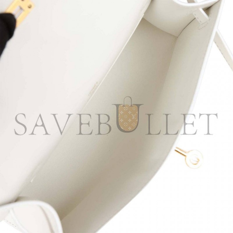 HERMES MINI KELLY POCHETTE WHITE SWIFT GOLD HARDWARE H049417CC01 (22*13*7cm)