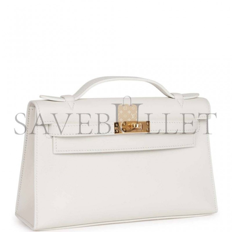 HERMES MINI KELLY POCHETTE WHITE SWIFT GOLD HARDWARE H049417CC01 (22*13*7cm)