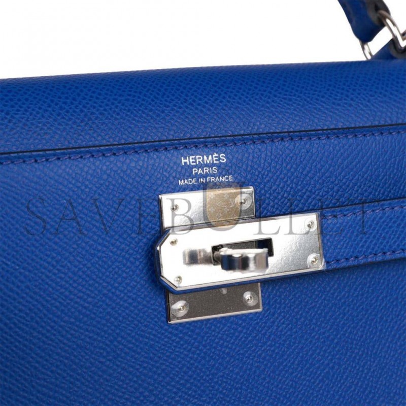 HERMES BLEU ROYAL EPSOM SELLIER KELLY 28CM PALLADIUM HARDWARE (28cm) HERMES BLEU ROYAL EPSOM SELLIER KELLY 28CM PALLADIUM HARDWARE (28cm)