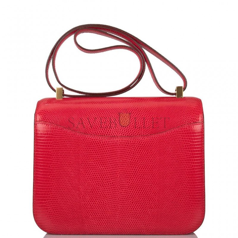 HERMES MASTER CONSTANCE 24 ROUGE EXOTIQUE LIZARD NILOTICUS GOLD HARDWARE (24*17*5cm)