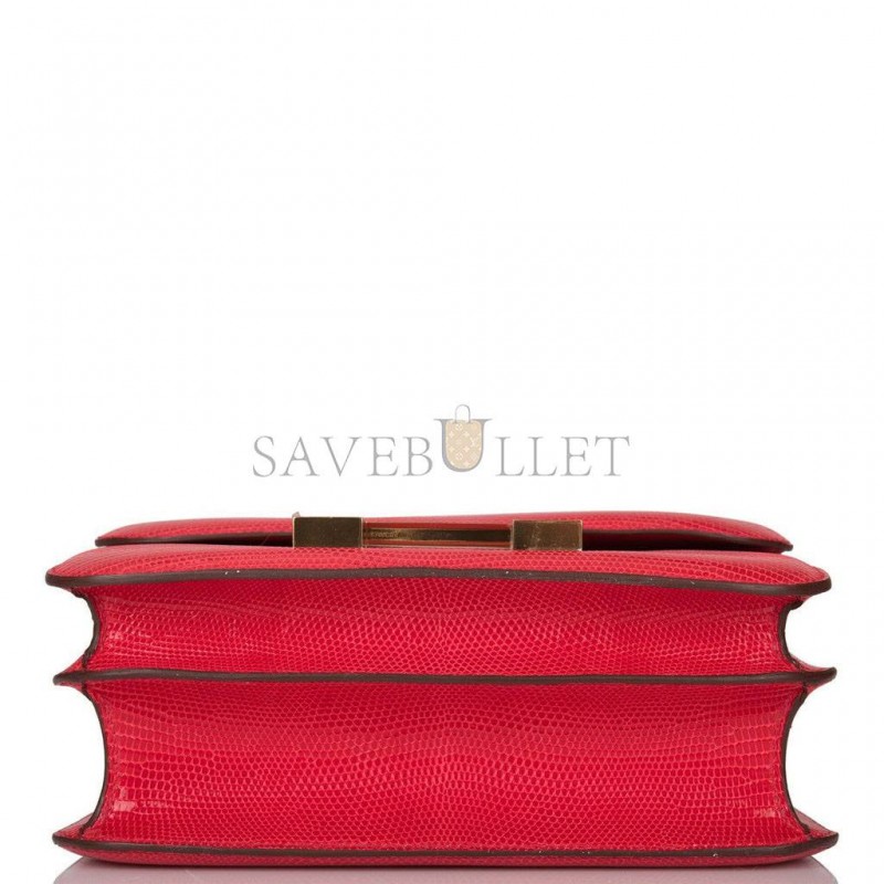 HERMES MASTER CONSTANCE 24 ROUGE EXOTIQUE LIZARD NILOTICUS GOLD HARDWARE (24*17*5cm)