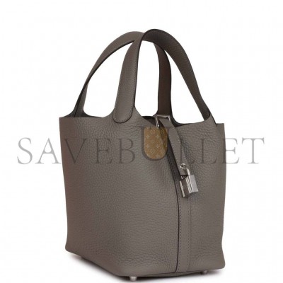 HERMES PICOTIN LOCK 18 GRIS MEYER CLEMENCE PALLADIUM HARDWARE (18*13*18cm) HERMES PICOTIN LOCK 18 GRIS MEYER CLEMENCE PALLADIUM HARDWARE (18*13*18cm)