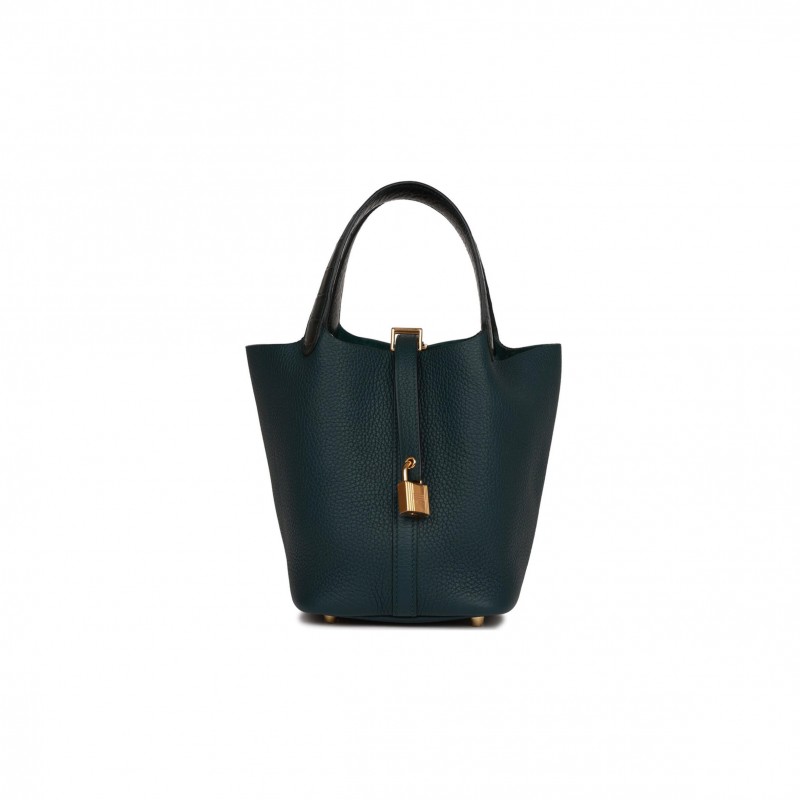 HERMES PICOTIN LOCK 18 VERT CYPRESS MATTE ALLIGATOR AND CLEMENCE TOUCH GOLD HARDWARE (18*13*18cm) HERMES PICOTIN LOCK 18 VERT CYPRESS MATTE ALLIGATOR AND CLEMENCE TOUCH GOLD HARDWARE (18*13*18cm)